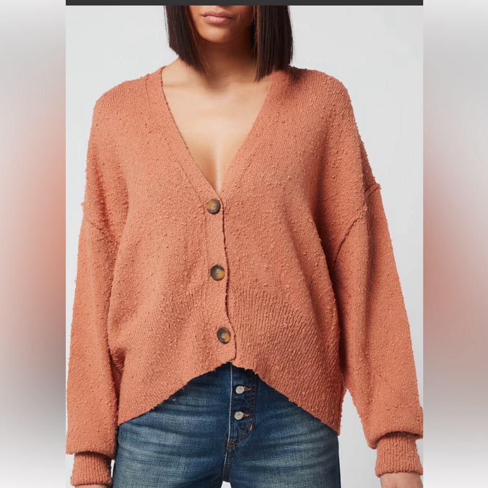 Cozy Free People Found My Friend Rust V-Neck Button Down Cardigan Size S